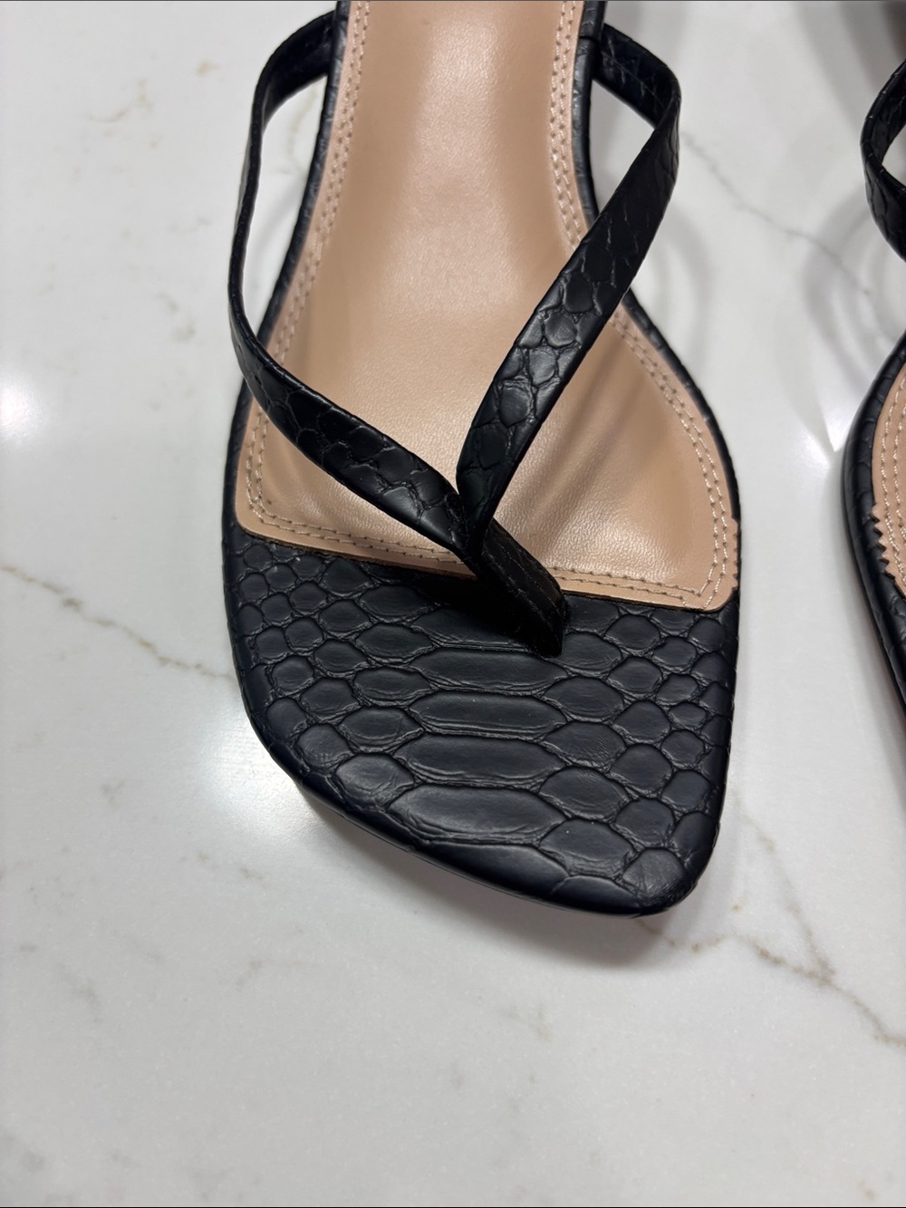Black Croc-Texture Thong Sandal with Nude Footbed - Picture 5 of 9